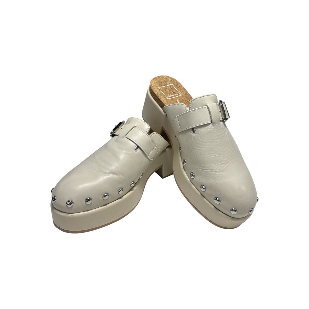 Dolce Vita Clog Mules Womens 10 Cream Excellent Studded Platform Leather Buckle - Picture 2 of 6